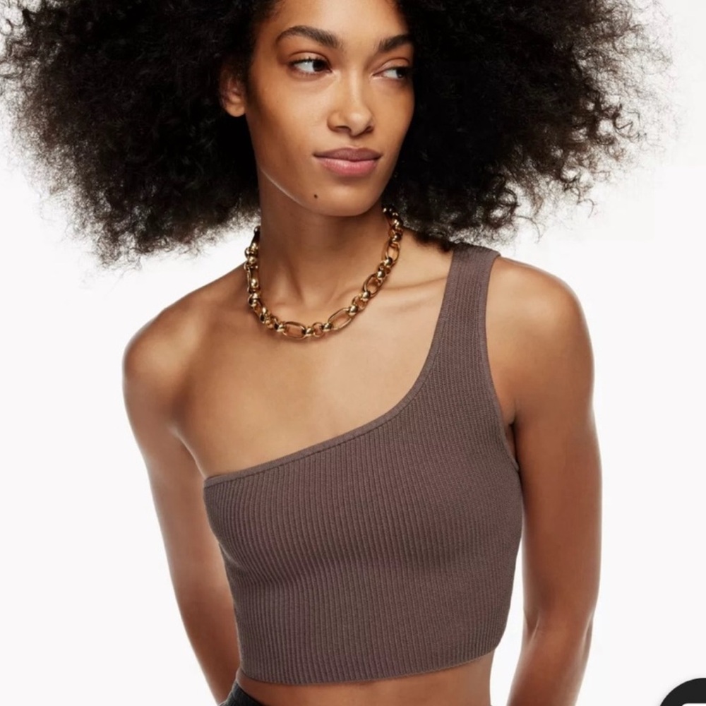 Aritzia brown ribbed off shoulder tank